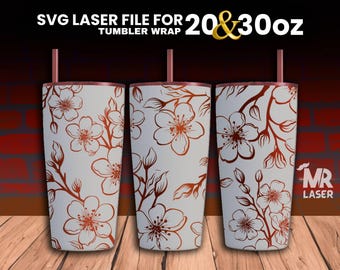 Cherry Blossom Tumbler Wrap SVG: Laser Engraved Design (20 & 30 oz)