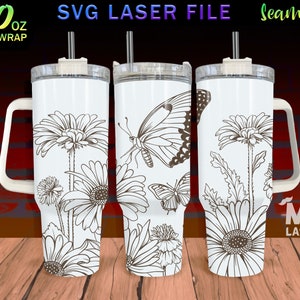 Butterfly With Flowers Laser Engraved Full Wrap Design for 40oz Tumbler ...