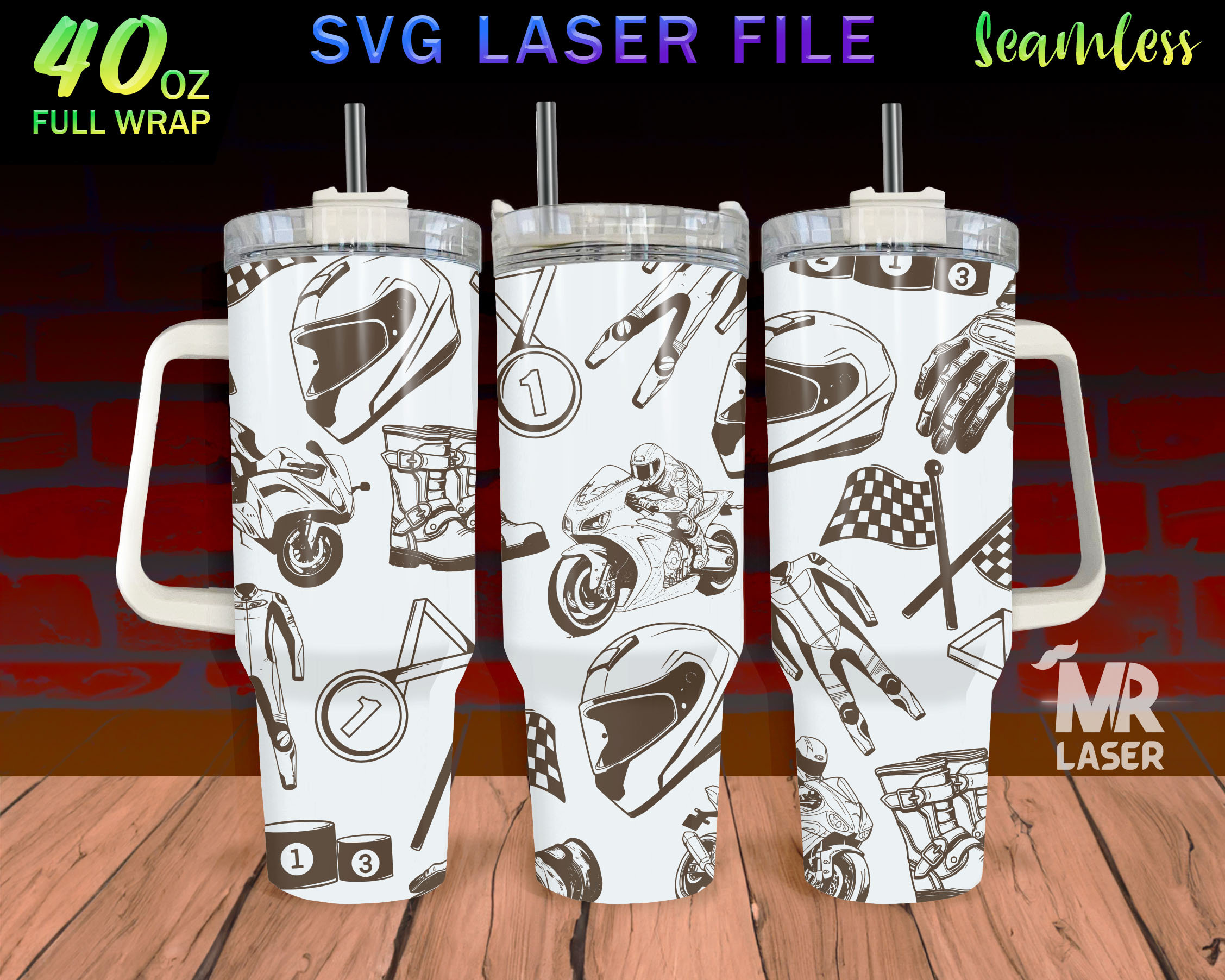 Motor Sport Laser Engraved Full Wrap Design for 40 Oz Tumbler, Sport ...
