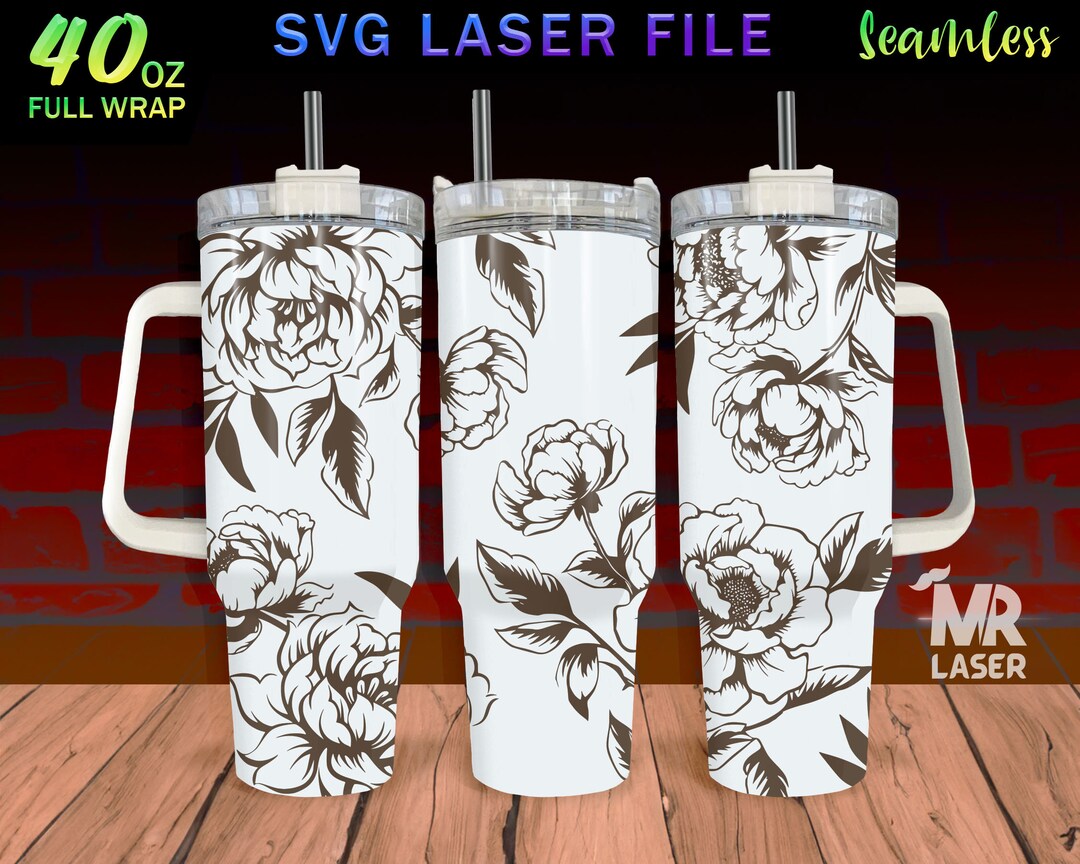Peony Laser Engraved Full Wrap Design for 40 Oz Tumbler, Tumbler Wrap ...