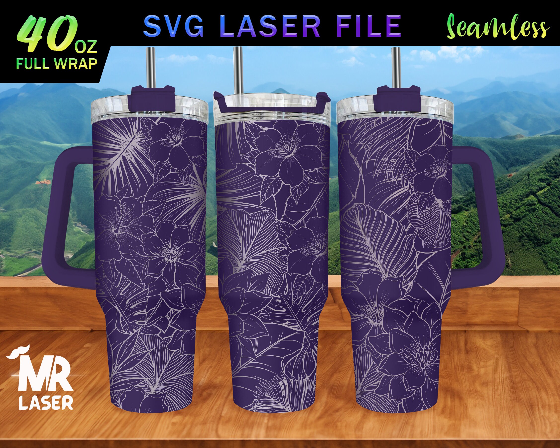 Tropical Leaves V2 Laser Engraved Full Wrap Design for 40 Oz Tumbler ...