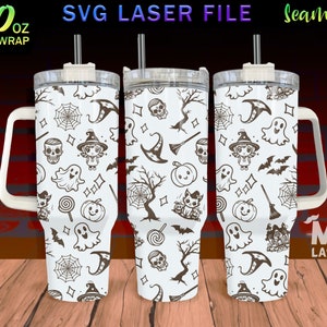 Cute Halloween Laser Engraved full Wrap Design For 40 oz Tumbler, Halloween Doodle SVG File, Tumbler Wrap For Laser Rotary Machine, Seamless
