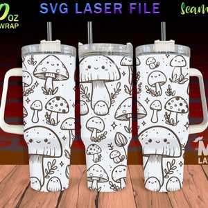 Mushroom pattern Laser Engraved full Wrap Design For 40oz Tumbler, Mushroom SVG Laser File, Flower Tumbler Wrap For Laser Rotary Machine