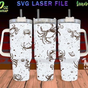 Krab grawerowany laserowo pełny projekt opakowania na kubek 40 uncji, plik SVG z krabem, opakowanie na kubek do maszyny laserowej, bezszwowe