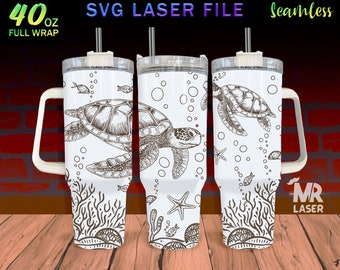 Turtle v3 Laser Engraved full Wrap Design For 40oz Tumbler, Turtle SVG Laser File, Tumbler Wrap For Laser Rotary Machine, Seamless