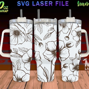 Anemone Laser Engraved full Wrap Design For 40oz Tumbler, Anemone SVG Laser File, Flower Tumbler Wrap For Laser Rotary Machine, Seamless