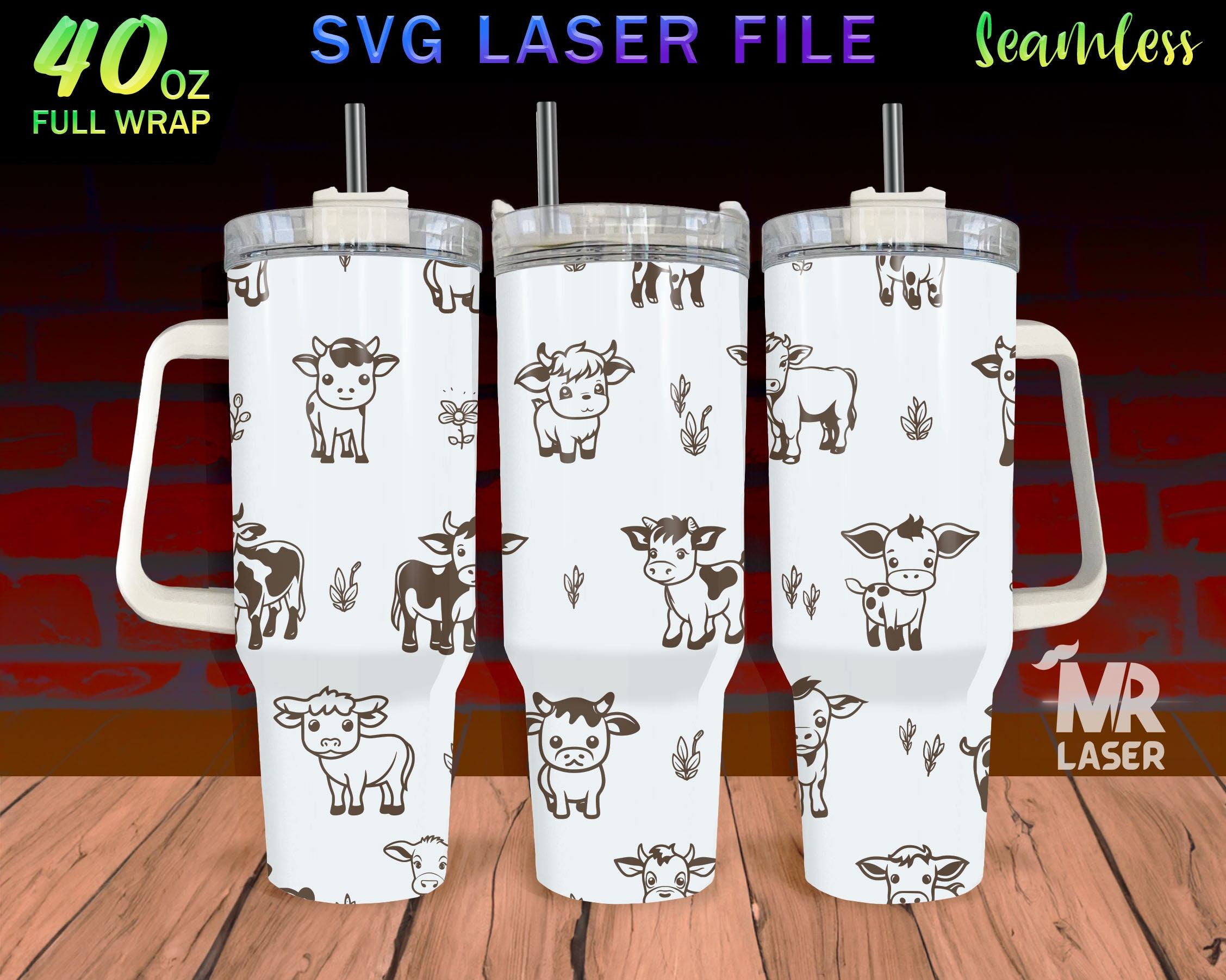 Cute Cow Laser Engraved Full Wrap Design for 40 Oz Tumbler, Tumbler ...