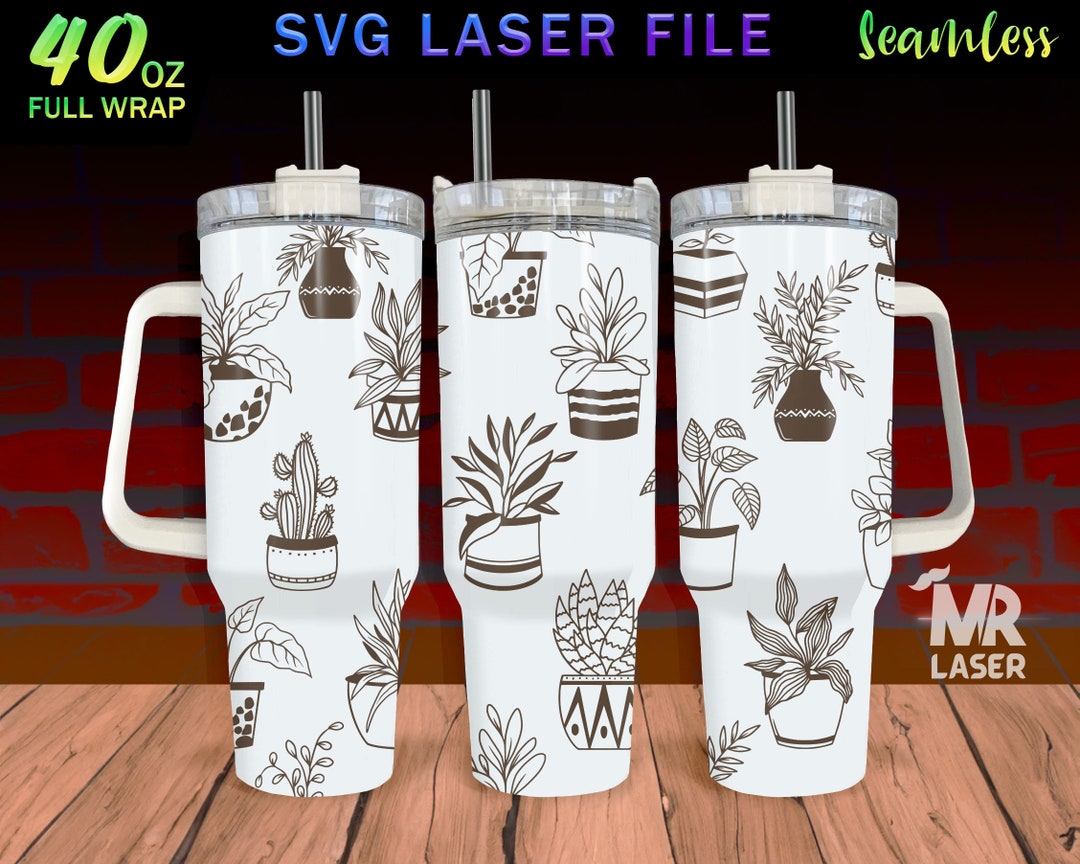 Potted Plant Laser Engraved Full Wrap Design for 40oz Tumbler, Plant ...