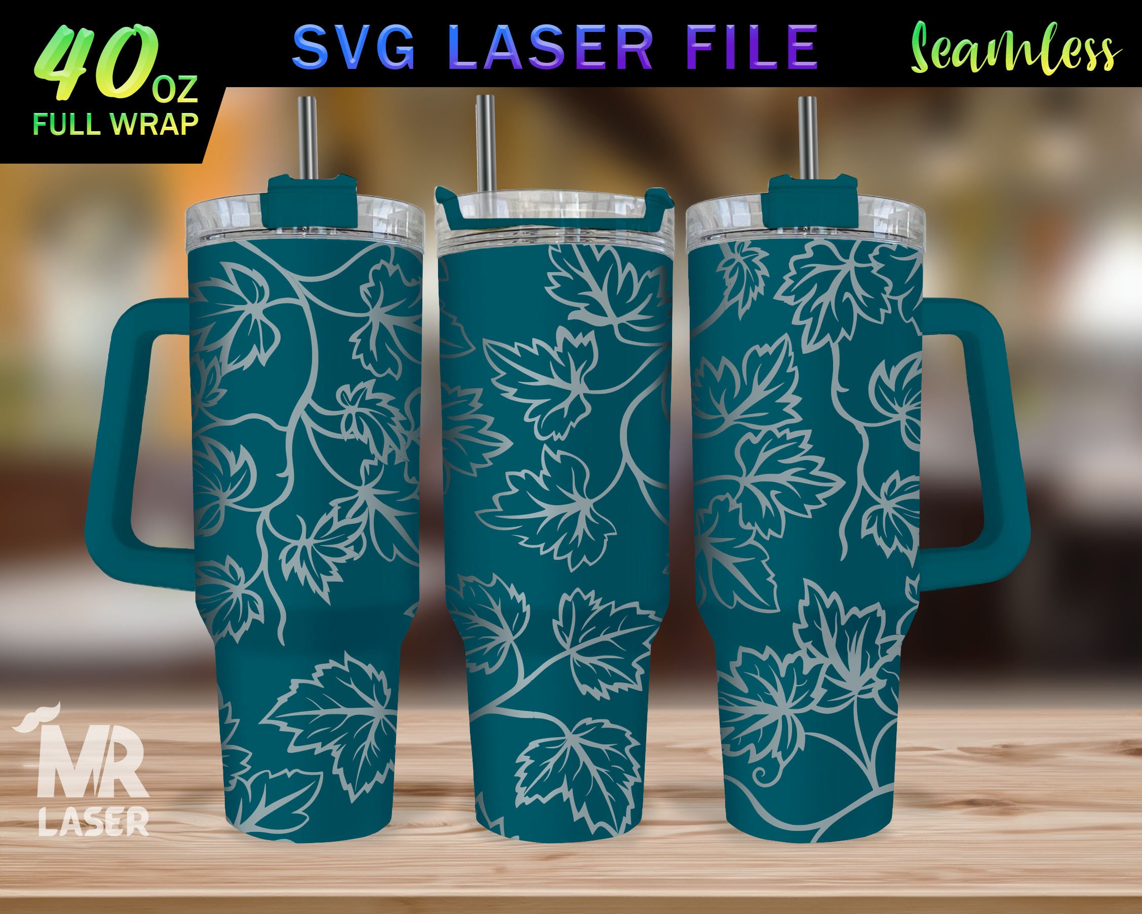 Vine Leaf Laser Engraved Full Wrap Design for 40oz Tumbler, Vine Leaf ...