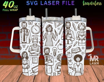 Teacher Laser Engraved full Wrap Design For 40 oz Tumbler, Nurse Doodle SVG Laser File, Tumbler Wrap For Laser Rotary Machine, Seamless