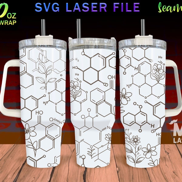 Chemical Structure Laser Engraved full Wrap Design For 40 oz Tumbler, molecule SVG Laser File, Tumbler Wrap For Laser Rotary Machine