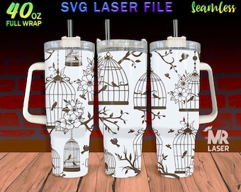 Birdcage Laser Engraved full Wrap Design For 40oz Tumbler, Birdcage SVG Laser, bird Tumbler Wrap For Laser Rotary Machine, Seamless