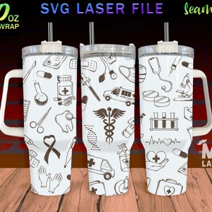 Nurse Laser Engraved full Wrap Design For 40 oz Tumbler, Nurse Doodle SVG Laser File, Tumbler Wrap For Laser Rotary Machine, Seamless