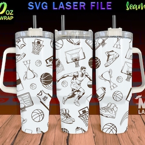 Basketball Laser Engraved full Wrap Design For 40 oz Tumbler, Basketball Doodle SVG Laser, Tumbler Wrap For Laser Rotary Machine, Seamless