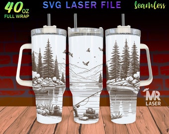 Fishing Lake Scene 40oz Tumbler Wrap Laser Engraved SVG (Digital Download)