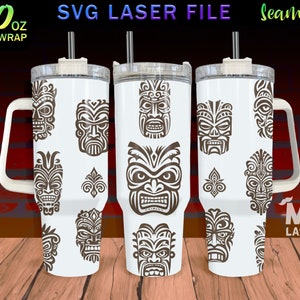 Tiki Laser Engraved full Wrap Design For 40oz Tumbler, Tiki SVG Laser File, Hawaiian Tiki Tumbler Wrap For Laser Rotary Machine