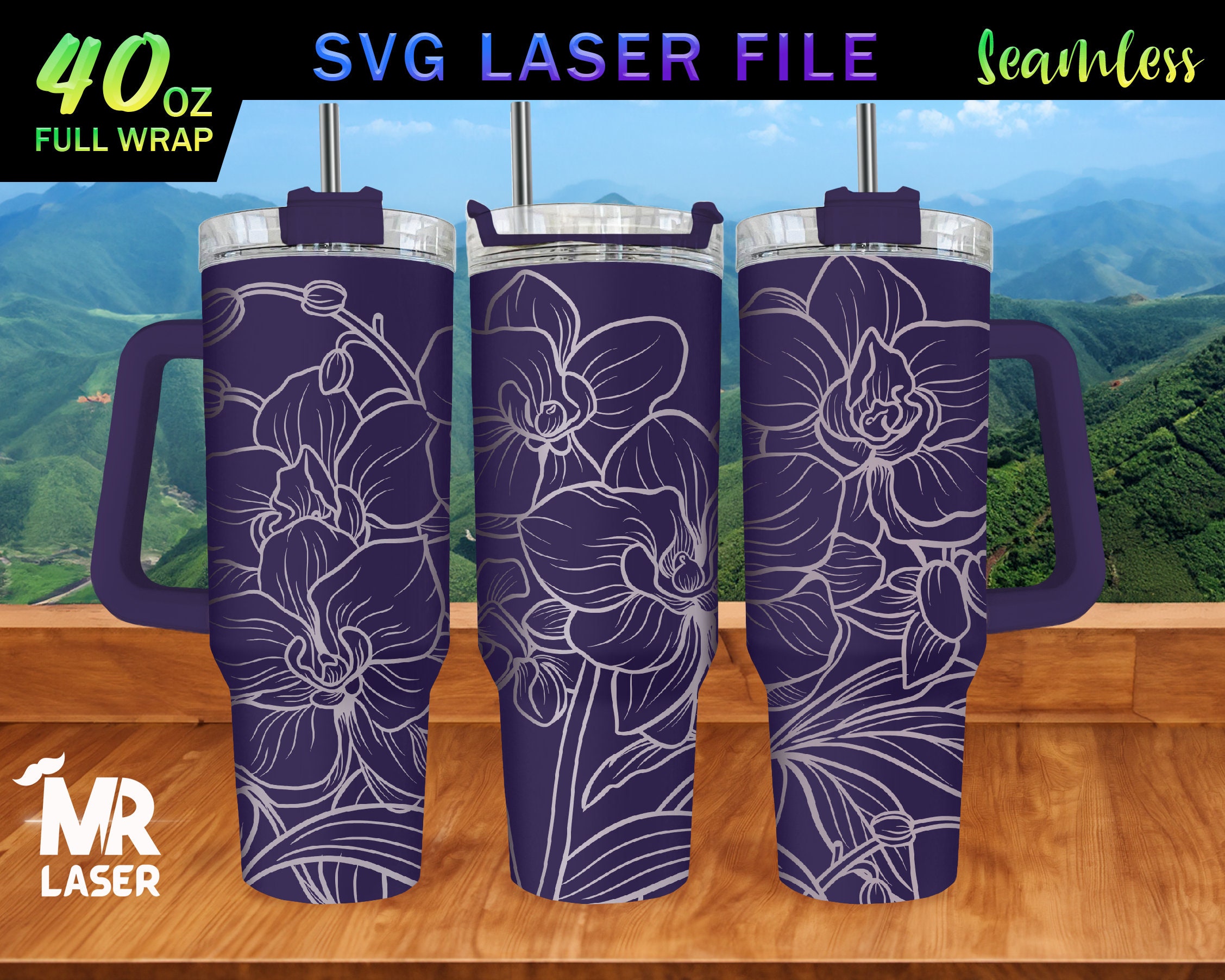 Orchid Laser Engraved Full Wrap Design for 40 Oz Tumbler, Orchid SVG ...