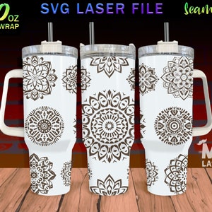 Mandala Laser Engraved full Wrap Design For 40oz Tumbler, Mandala SVG Laser File, Mandala Tumbler Wrap For Laser Rotary Machine