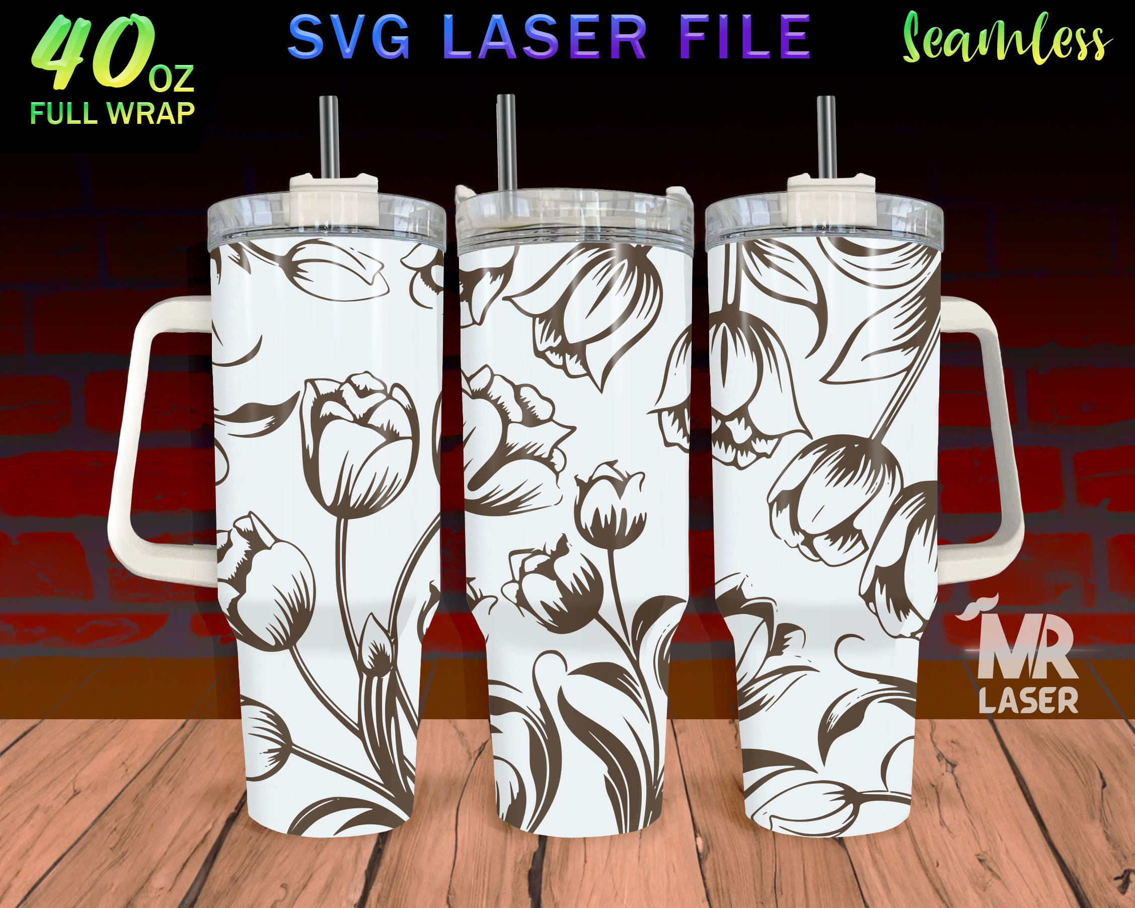 Tulip Laser Engraved Full Wrap Design for 40 Oz Tumbler, Tumbler Wrap ...