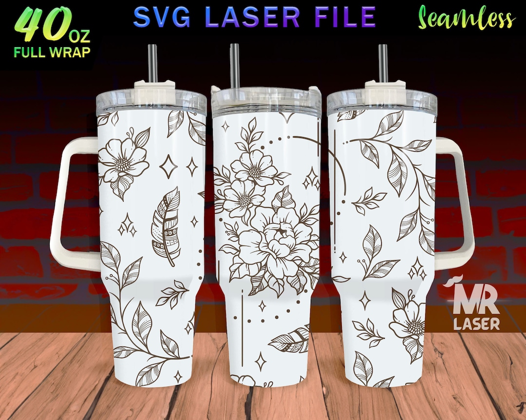 Boho Floral Laser Engraved Full Wrap Design for 40oz Tumbler, Boho ...