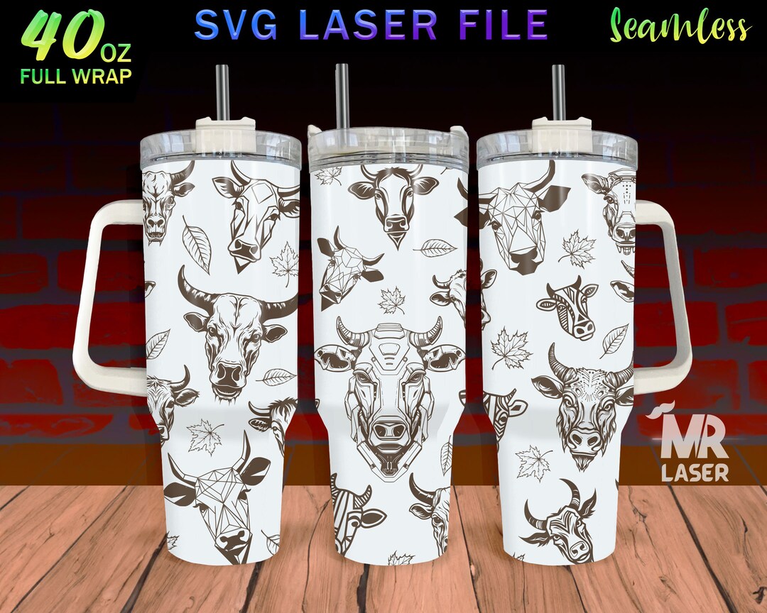 Cow Head Engraved Full Wrap Design for 40 Oz Tumbler, Cow Head SVG ...