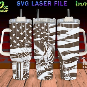 Welder Laser Engraved full Wrap Design For 40oz Tumbler, welder SVG Laser File, US welder Tumbler Wrap For Laser Rotary Machine
