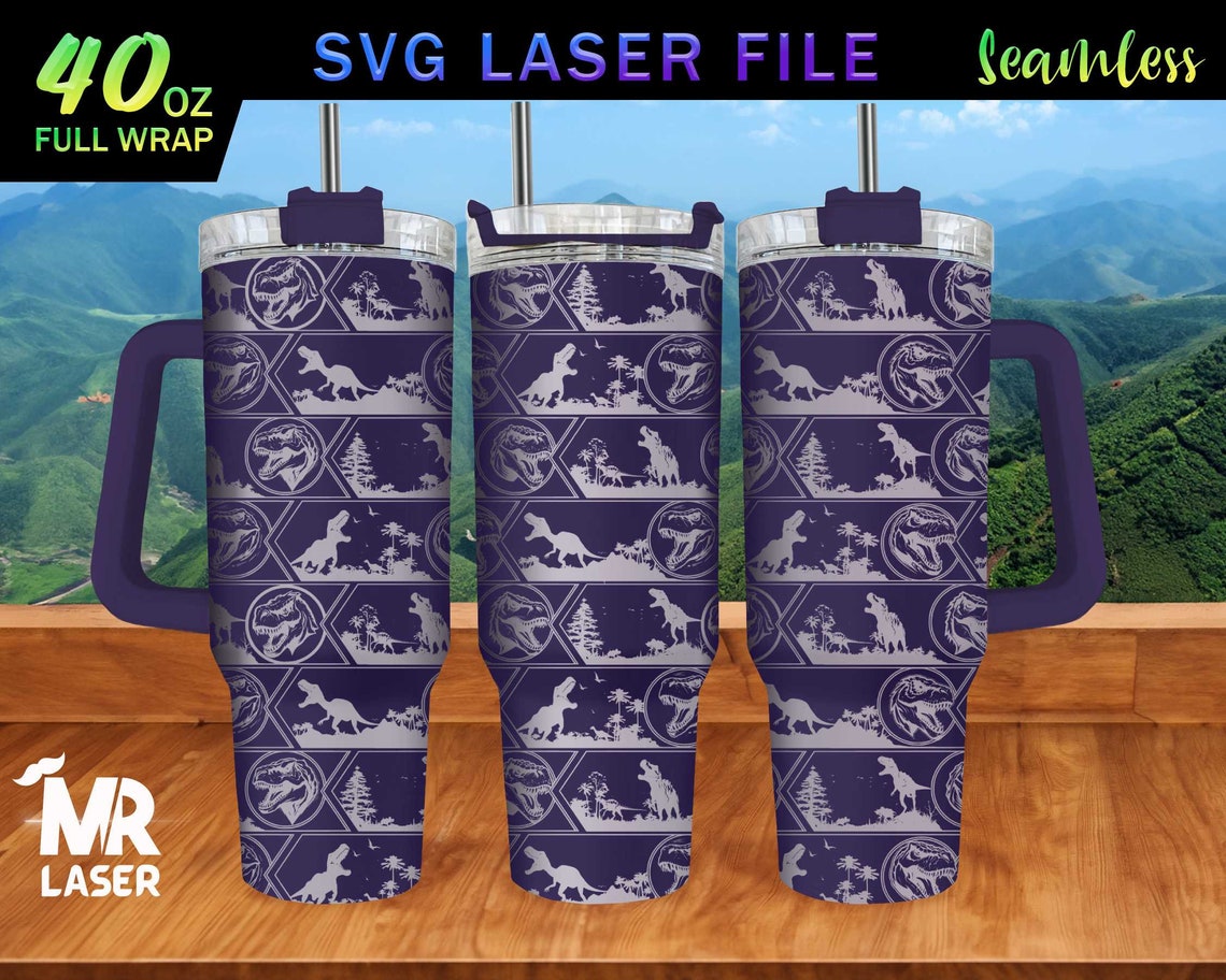 T-rex Laser Engraved Full Wrap Design for 40oz Tumbler, Dinosaur SVG ...