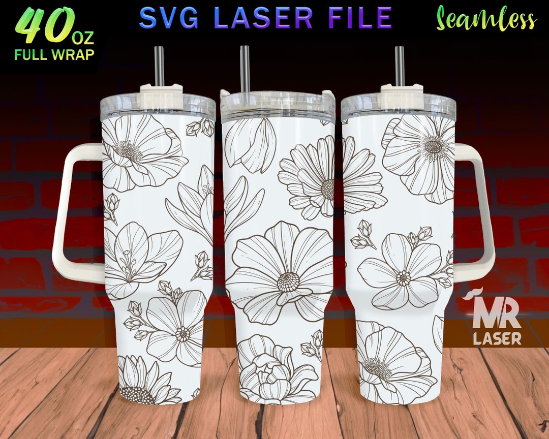 Flower Laser Engraved Full Wrap Design for 40 Oz Tumbler, Flower SVG ...