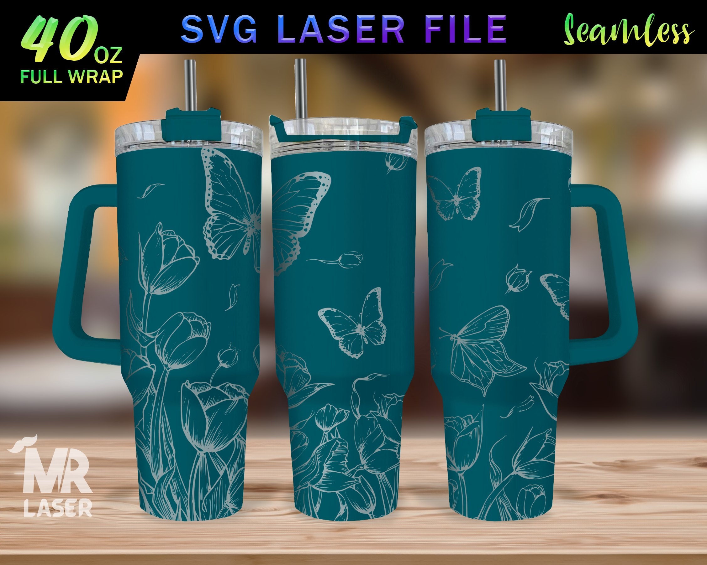 Tulip Flower V2 Laser Engraved Full Wrap Design for 40 Oz Tumbler ...