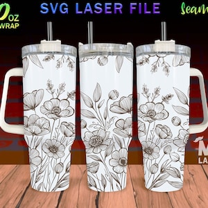 Flower V3 Laser Engraved Full Wrap Design for 40 Oz Tumbler, Flower SVG ...