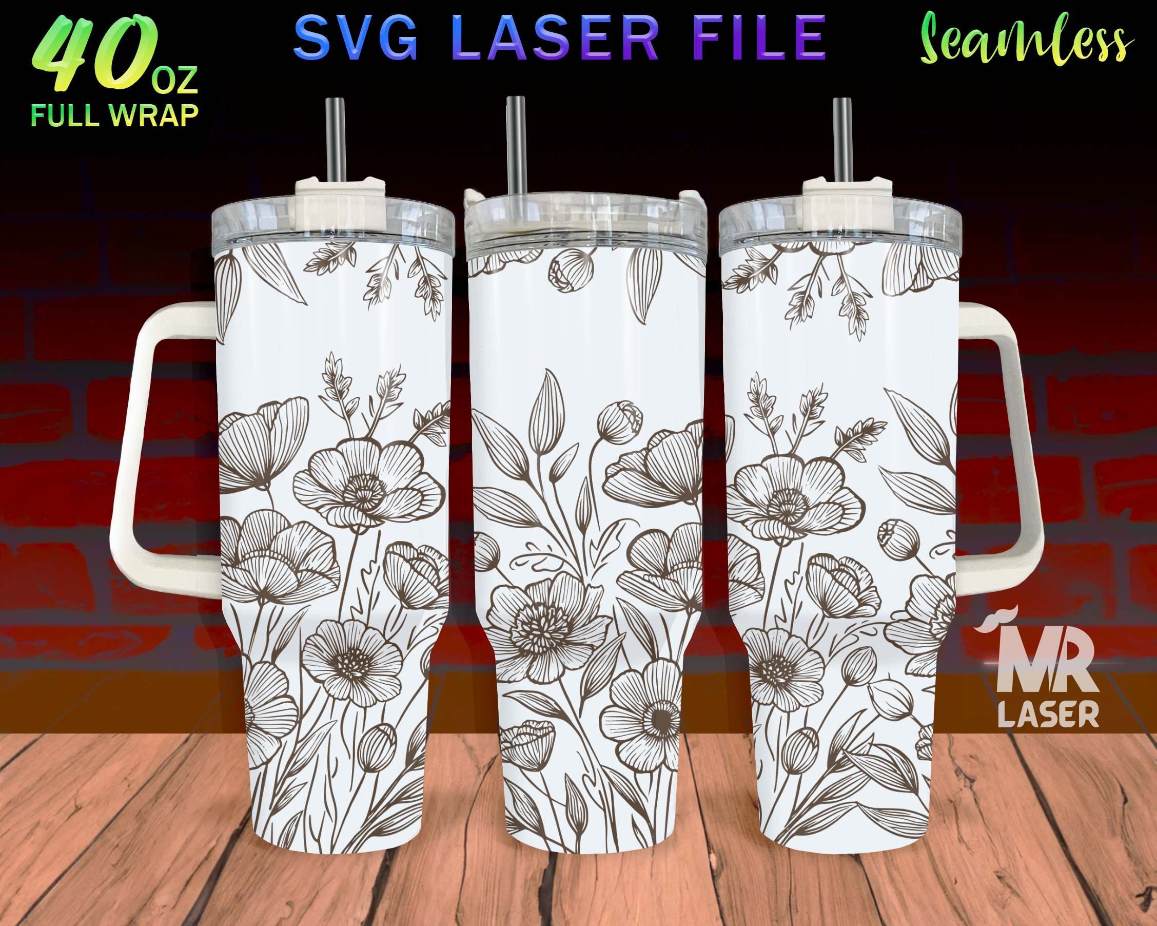 Flower v3 Laser Engraved full Wrap Design For 40 oz Tumbler, Flower SVG Laser File, Tumbler Wrap For Laser Rotary Machine, Seamless