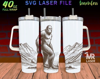 Bigfoot Laser Engraved full Wrap Design For 40oz Tumbler, Bigfoot SVG Laser File, Tumbler Wrap For Laser Rotary Machine, Seamless