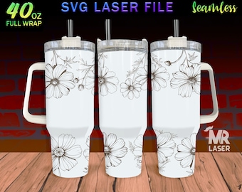 Cosmos Laser Engraved full Wrap Design For 40oz Tumbler, Cosmos SVG Laser File, Flower Tumbler Wrap For Laser Rotary Machine, Seamless