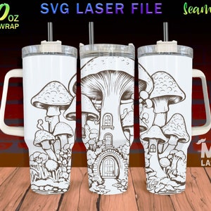 Mushroom v3 Laser Engraved full Wrap Design For 40oz Tumbler, Mushroom SVG Laser File, plant Tumbler Wrap For Laser Rotary Machine, Seamless