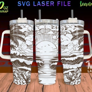 Hawaiian v2 Laser Engraved full Wrap Design For 40oz Tumbler, Hawaiian SVG Laser File, Beach Tumbler Wrap For Laser Rotary Machine