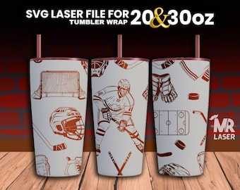 Hockey Laser Engraved Tumbler Wrap Design: Seamless SVG File (20 & 30 oz)
