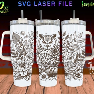 Owl V3 Laser Engraved full Wrap Design For 40oz Tumbler, Owl SVG Laser File, Animal Tumbler Wrap For Laser Rotary Machine