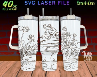 Frog v2 Laser Engraved full Wrap Design For 40oz Tumbler, Tumbler Wrap For Laser Rotary Machine, Frog SVG Laser File, Seamless