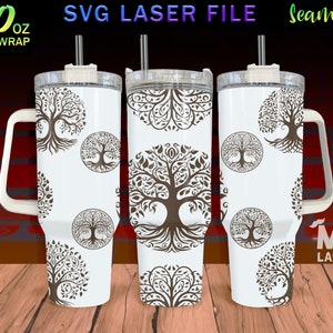 Tree of life Laser Engraved full Wrap Design For 40oz Tumbler, Tree of life SVG Laser File, Tree Tumbler Wrap For Laser Rotary Machine