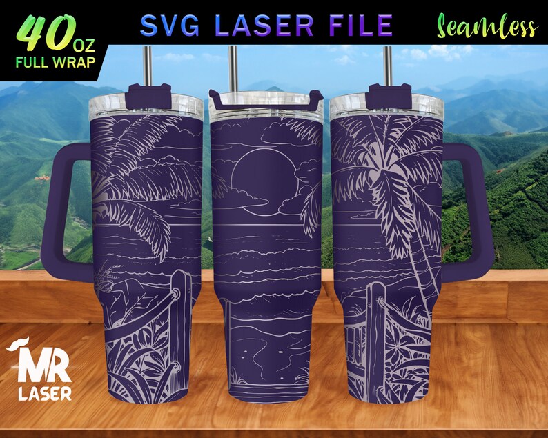 Beach Laser Engraved Full Wrap Design for 40oz Tumbler, Beach SVG Laser ...