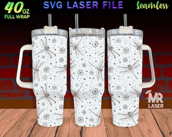 Dragonfly Laser Engraved full Wrap Design For 40oz Tumbler, Dragonfly SVG Laser File, Tumbler Wrap For Laser Rotary Machine