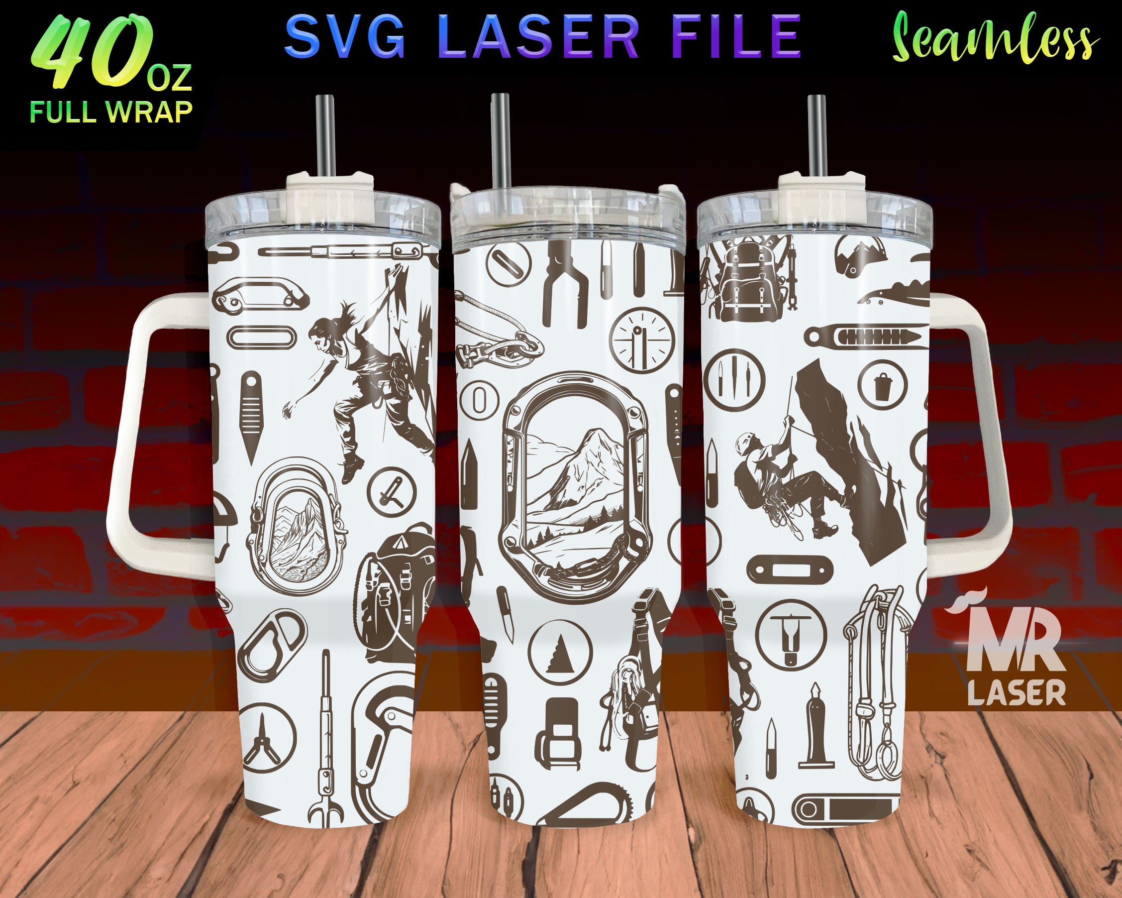 Climbing Laser Engraved Full Wrap Design for 40 Oz Tumbler, Climb SVG ...