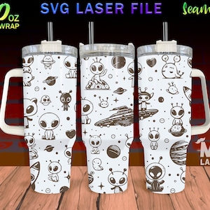 Alien Laser Engraved full Wrap Design For 40 oz Tumbler, Tumbler Wrap For Laser Rotary Machine, alien SVG Laser File, Seamless