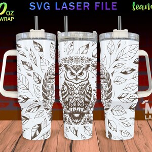Owl v2 Laser Engraved full Wrap Design For 40oz Tumbler, Owl SVG Laser File, Animal Tumbler Wrap For Laser Rotary Machine