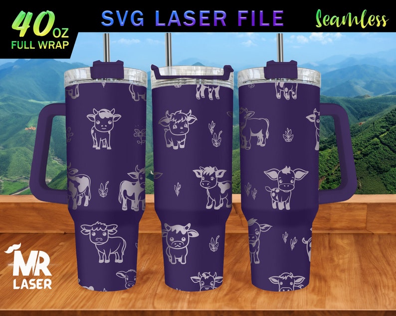 Cute Cow Laser Engraved Full Wrap Design for 40 Oz Tumbler, Tumbler ...