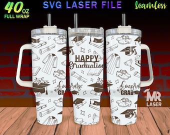 Graduation Laser Engraved full Wrap Design For 40 oz Tumbler, Graduation Doodle SVG Laser, Tumbler Wrap For Laser Rotary Machine, Seamless