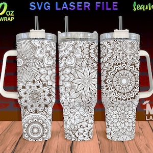 Mandala v3 Laser Engraved full Wrap Design For 40 oz Tumbler, Mandala Tumbler Wrap For Laser Rotary Machine, Mandala SVG File, Seamless