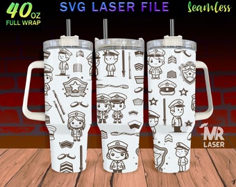 Police Laser Engraved full Wrap Design For 40 oz Tumbler, Police Doodle SVG Laser File, Tumbler Wrap For Laser Rotary Machine, Seamless