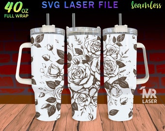 Rose bouquet Laser Engraved full Wrap Design For 40 oz Tumbler, Rose SVG Laser File, Tumbler Wrap For Laser Rotary Machine, Seamless