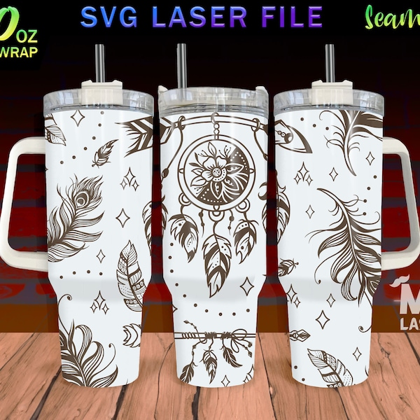 Dream Catcher Laser Engraved full Wrap Design For 40oz Tumbler, Dream Catcher SVG Laser, Tumbler Wrap For Laser Rotary Machine, Seamless